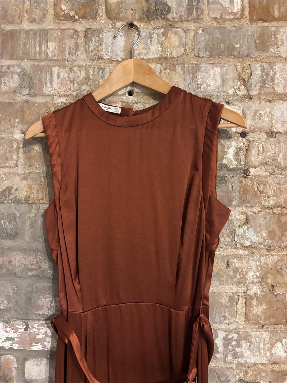 Mango Copper Sleeveless Tie-Waist Midi Dress